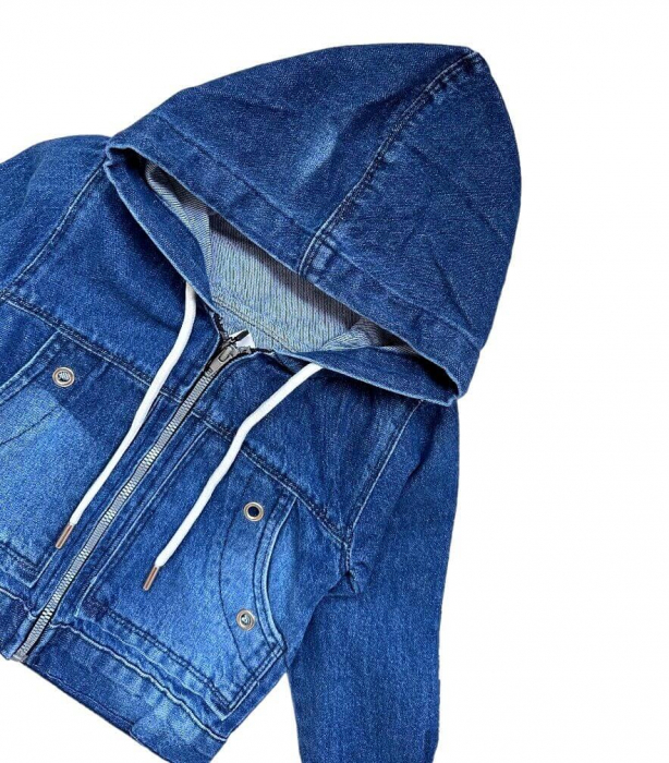 Jacheta din denim baieti cu gluga, model albastru [3]