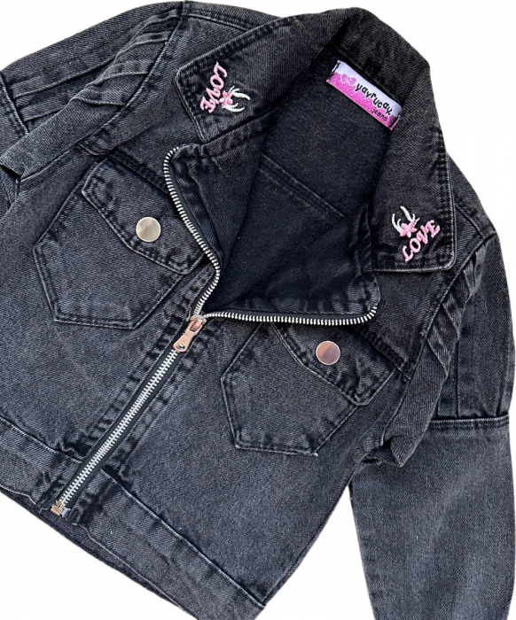 Jacheta din denim fete Love, model negru [2]