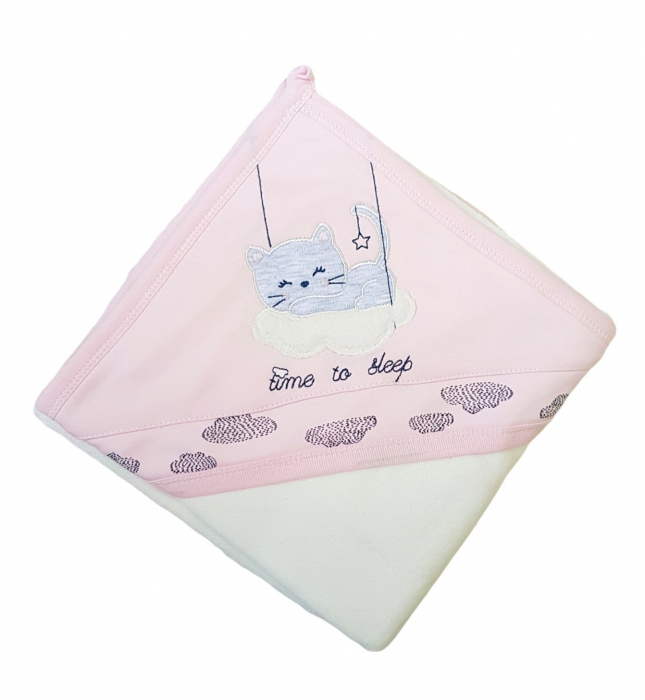 Prosop cu gluga bebe, Time to sleep, alb/roz [2]