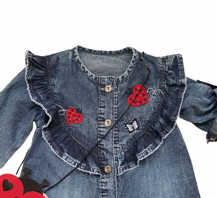 Rochie camasa din bumbac imitatie denim, Inimioare [3]