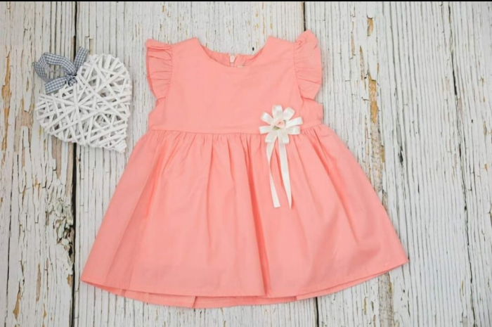 Rochie fete din bumbac, roz pastel [2]