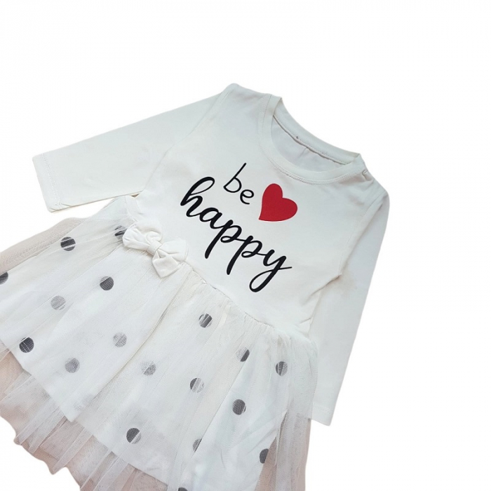 Rochita de bumbac cu tul, Be happy, alb [2]