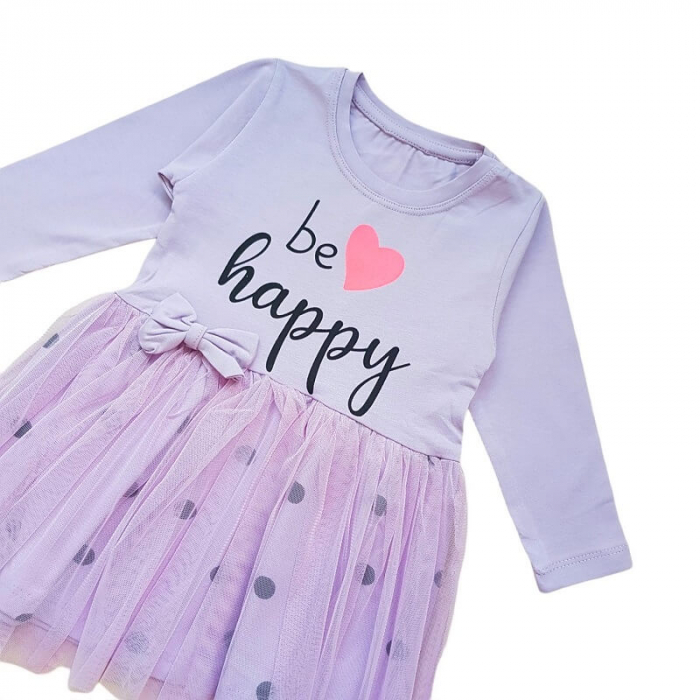 Rochita de bumbac cu tul, Be happy, mov [2]