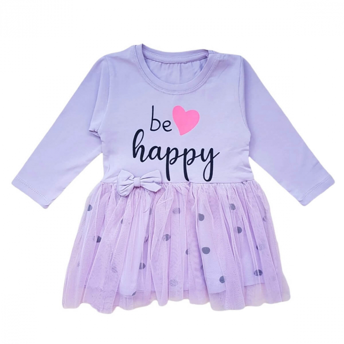 Rochita de bumbac cu tul, Be happy, mov [1]