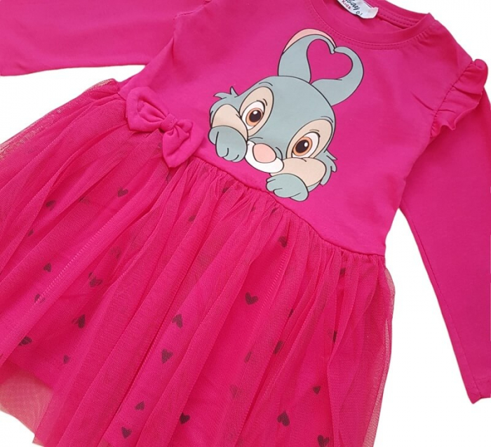 Rochita de bumbac cu tul, Iepuras, fucsia [2]