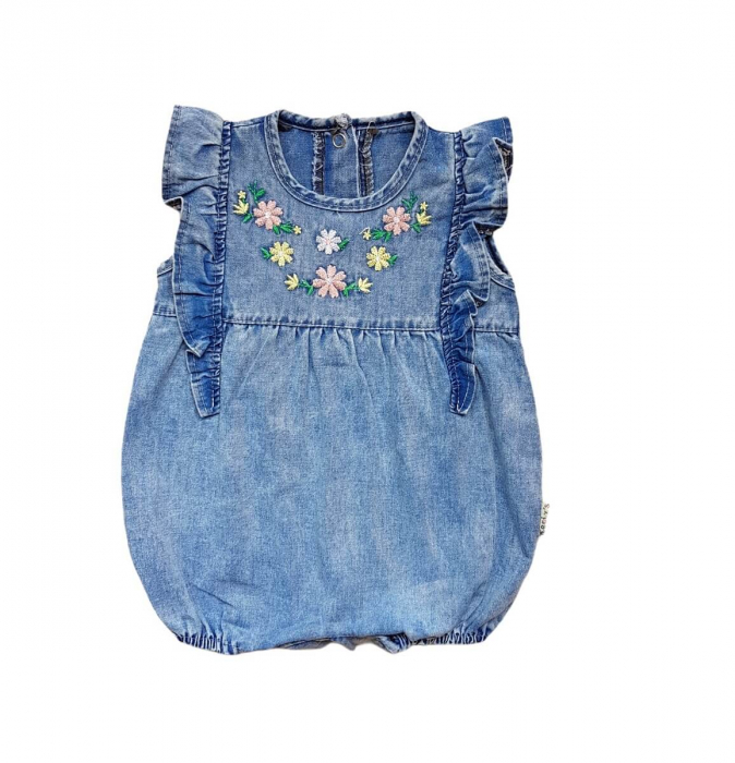 Salopeta denim cu volane si model floral [1]