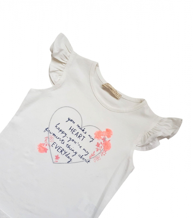 Set fete tricou cu volane  si fusta pantalon, alb [2]