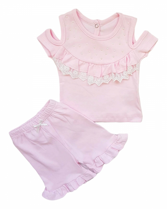 Set fetite din bumbac cu volane, roz deschis [1]