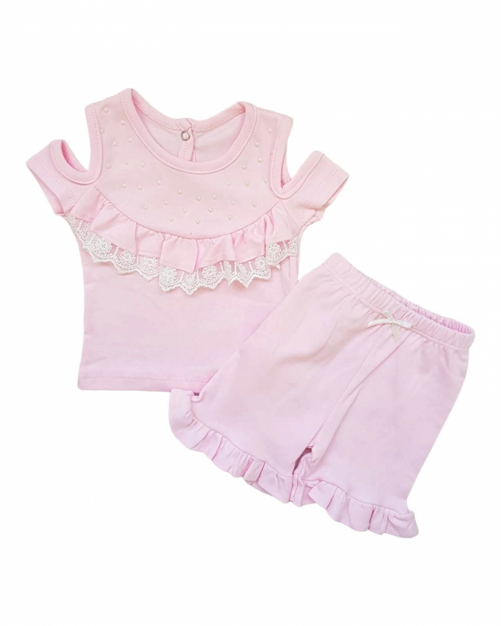 Set fetite din bumbac cu volane, roz deschis [2]
