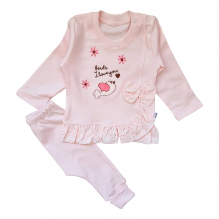 BEBE-FETITA - Compleu fetite roz cu broderie