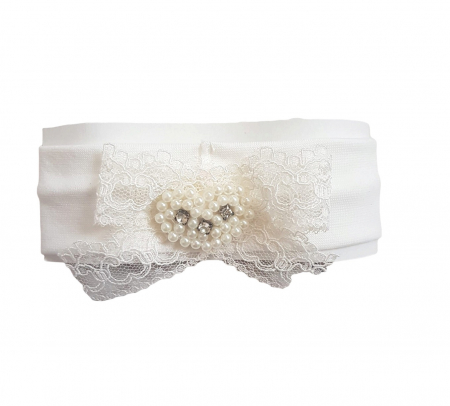 Turbane / Caciulite / Bentite - Bentita accesorizata cu perle si dantela, Inima, alb