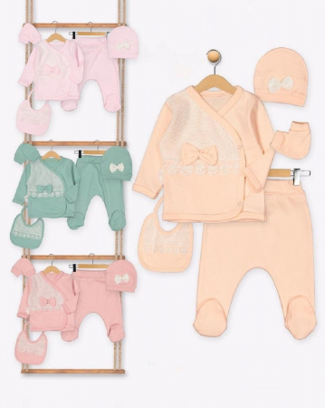 Compleuri / Seturi - Set 5 piese nou-nascut roz deschis cu broderie