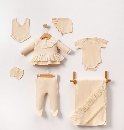 COLECTIE FETE 0-24 luni - Set cadou 7 piese nou-nascuti cu broderie crem