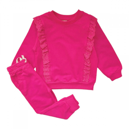FETE 3-8 ANI - Compleu fete roz zmeuriu cu broderie
