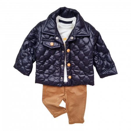 BEBE-BAIETEL - Set casual baieti 3 piese cu geaca de fas matlasata