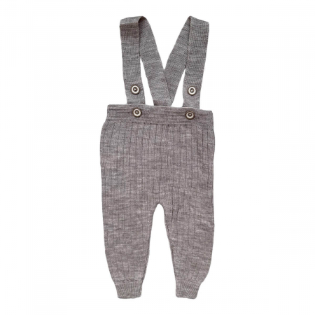 Salopete lungi - Pantaloni baieti cu bretele din tricot, bej