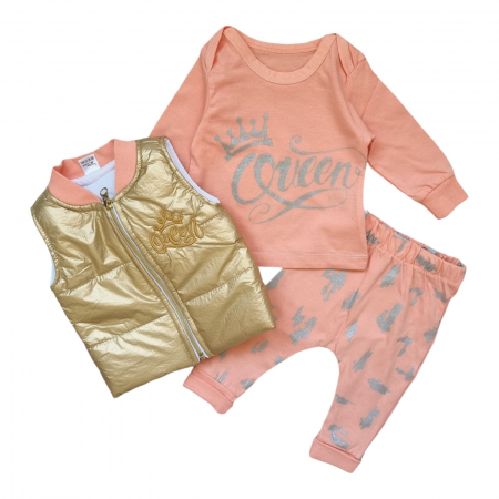 COLECTIE FETE 0-24 luni - Set fetite cu vesta captusita Queen