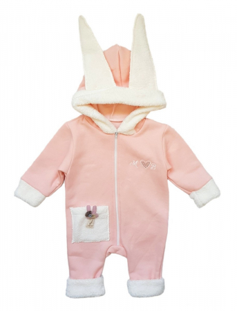 Salopete lungi - Salopeta fetite cu gluga, Iepuras roz pastel