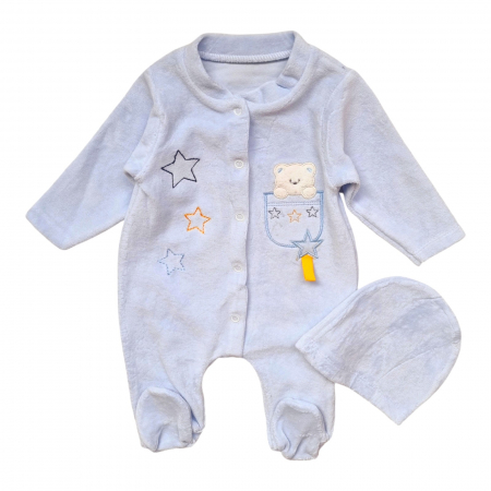 Salopete lungi - Salopeta cu botosei si caciulita Little star