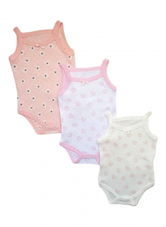 Set 3 body maiou cu bretele subtiri, bumbac brodat, flori de musetel [1]