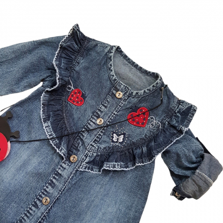 Rochie camasa din bumbac imitatie denim, Inimioare [1]