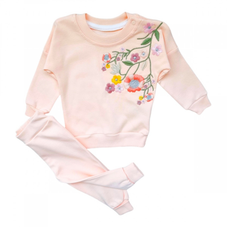 Compleuri / Seturi - Compleu fetite motive florale roz pastel
