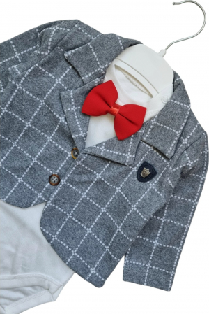 Costum elegant baieti model carouri, gri [1]