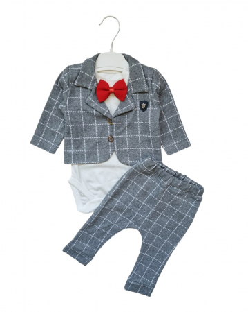 NOUTATI - Costum elegant baieti model carouri, gri