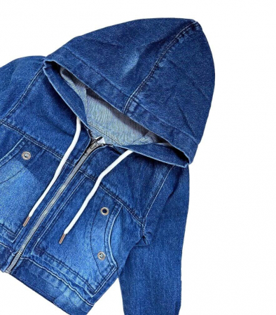 Jacheta din denim baieti cu gluga, model albastru [2]