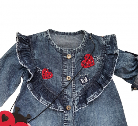 Rochie camasa din bumbac imitatie denim, Inimioare [2]