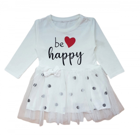 Rochii / Sarafane / Fuste - Rochita de bumbac cu tul, Be happy, alb