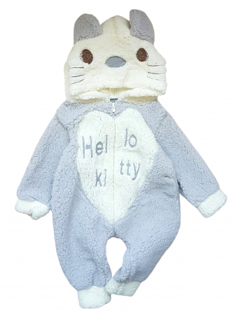 PROMOTII - Salopeta bebe cu gluga din polar, Hello Kitty, gri