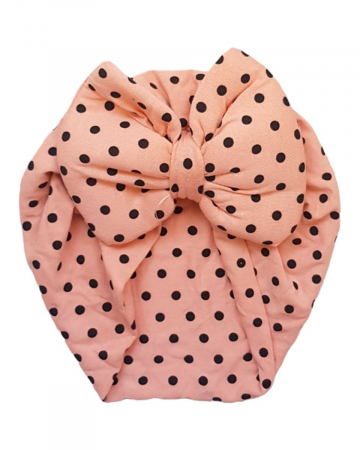 Turbane / Caciulite / Bentite - Turban bebe cu funda mare, lycra, roz somon