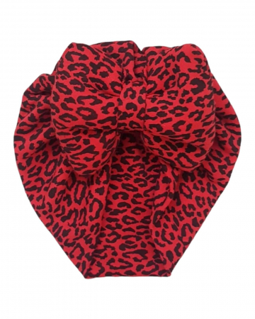 Turbane / Caciulite / Bentite - Turban bebe din bumbac dublat, animal print rosu