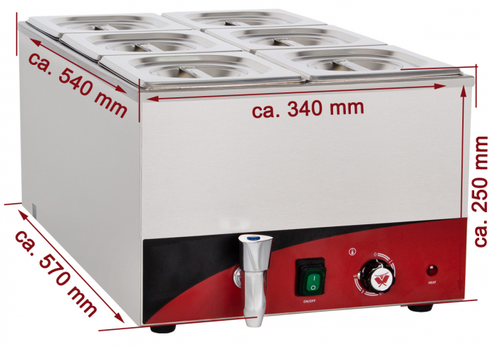 Bain Marie 6 GN1/6 cu robinet, de banc, 230V, 1,2kW, BBM-6 [3]