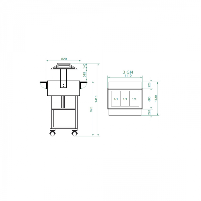 Bufet cald Bain Marie +30+90C, 3 x GN1/1 - 150(h) mm, culoare bianco-alb, CL2774NB [2]