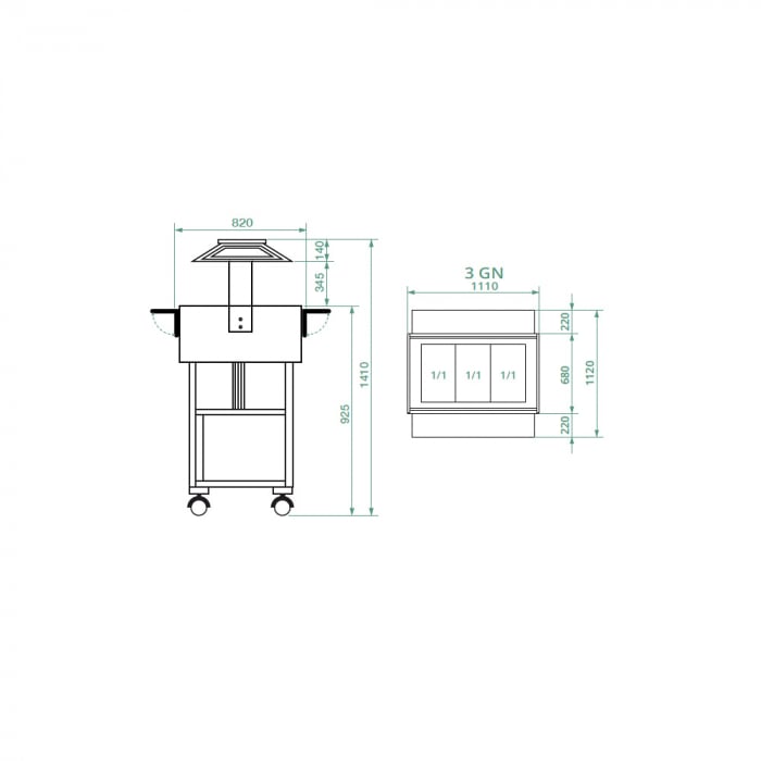 Bufet cald Bain Marie +30+90C, 3 x GN1/1 - 150(h) mm, culoare nuc, CL2774N [2]