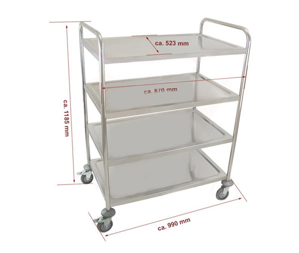 Carucior de servire din inox 4 polite si cadru cu sectiune rotunda BSW-4 [3]