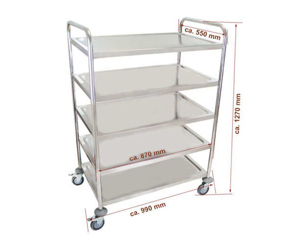 Carucior de servire din inox 5 polite si cadru cu sectiune rotunda BSW-5 [2]