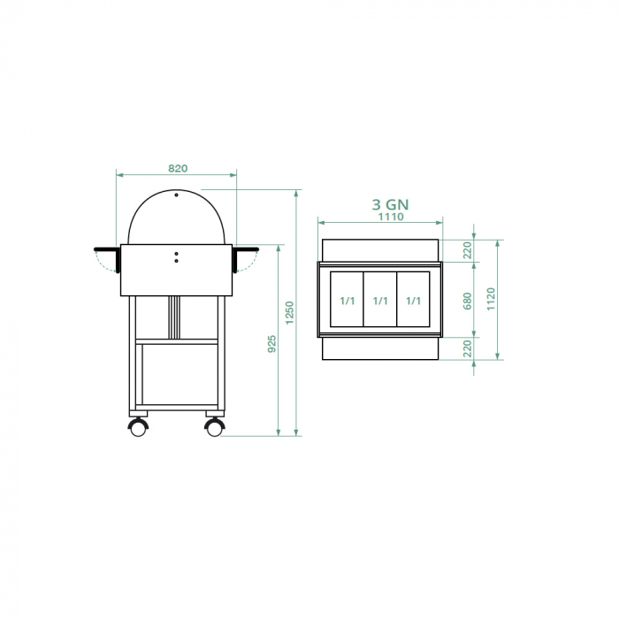 Carucior frigorific cu plexiglas, cu 1 polita pliabila si baza de sustinere, culoare bianco-alb, 3 x GN1/1, +2°C +10°C, CLR2788NB [2]