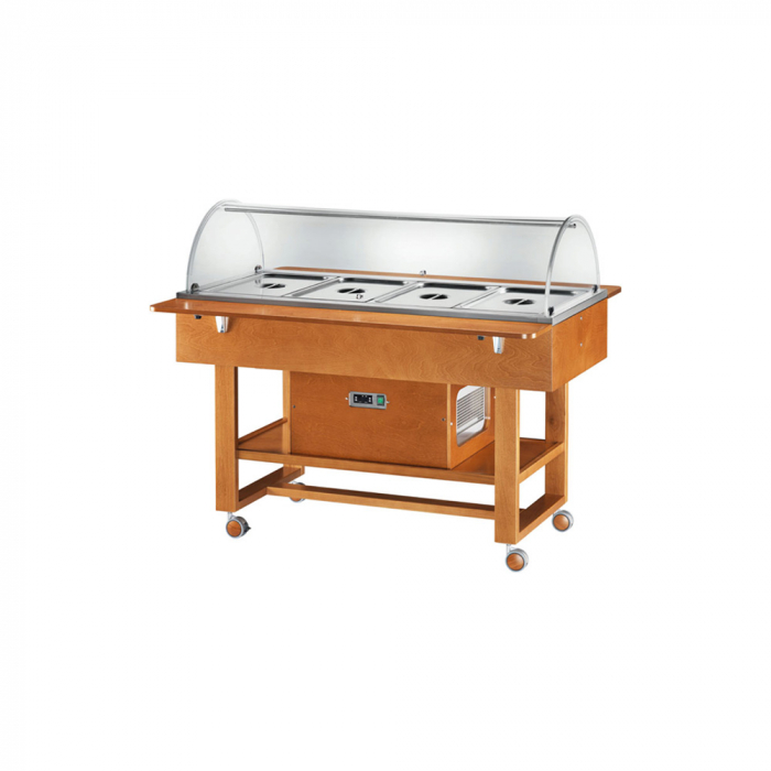 Carucior frigorific cu plexiglas si blat din lemn cu 2 polite pliabile, culoare bianco-alb, 4 x GN1/1, +2°C +10°C, ELR2827B [1]