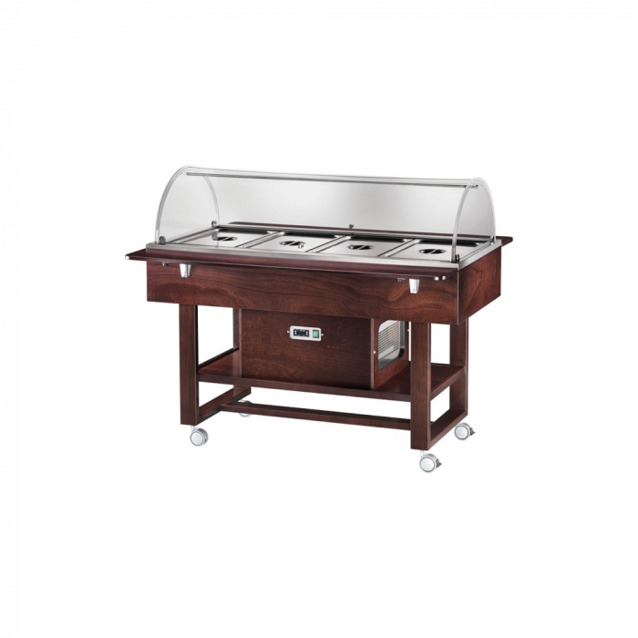 Carucior frigorific cu plexiglas si blat din lemn cu 2 polite pliabile, culoare wenge, 4 x GN1/1, -5°C +5°C, ELR2827BTW [1]