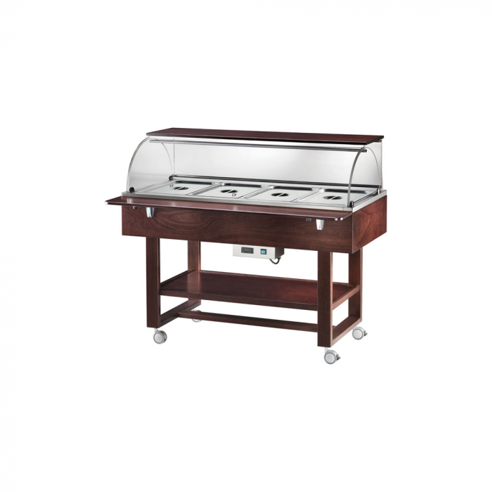 Carucior frigorific cu plexiglas si blat din lemn cu 2 rafturi pliabile si iluminare, culoare wenge, 4 x GN1/1, +2°C +10°C, ELR2825W [1]