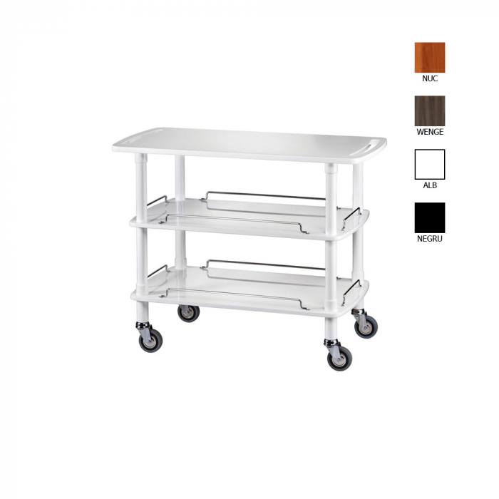 Carucior servire din lemn cu 3 polite, culoare bianco-alb, 1100x550x890 mm, CLP2003B [1]