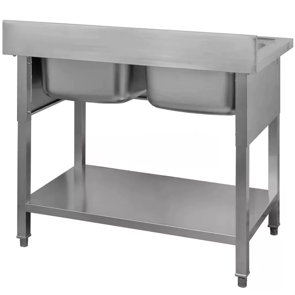 Chiuveta inox 2 cuve cu masca si raft 100x60x85cm [3]