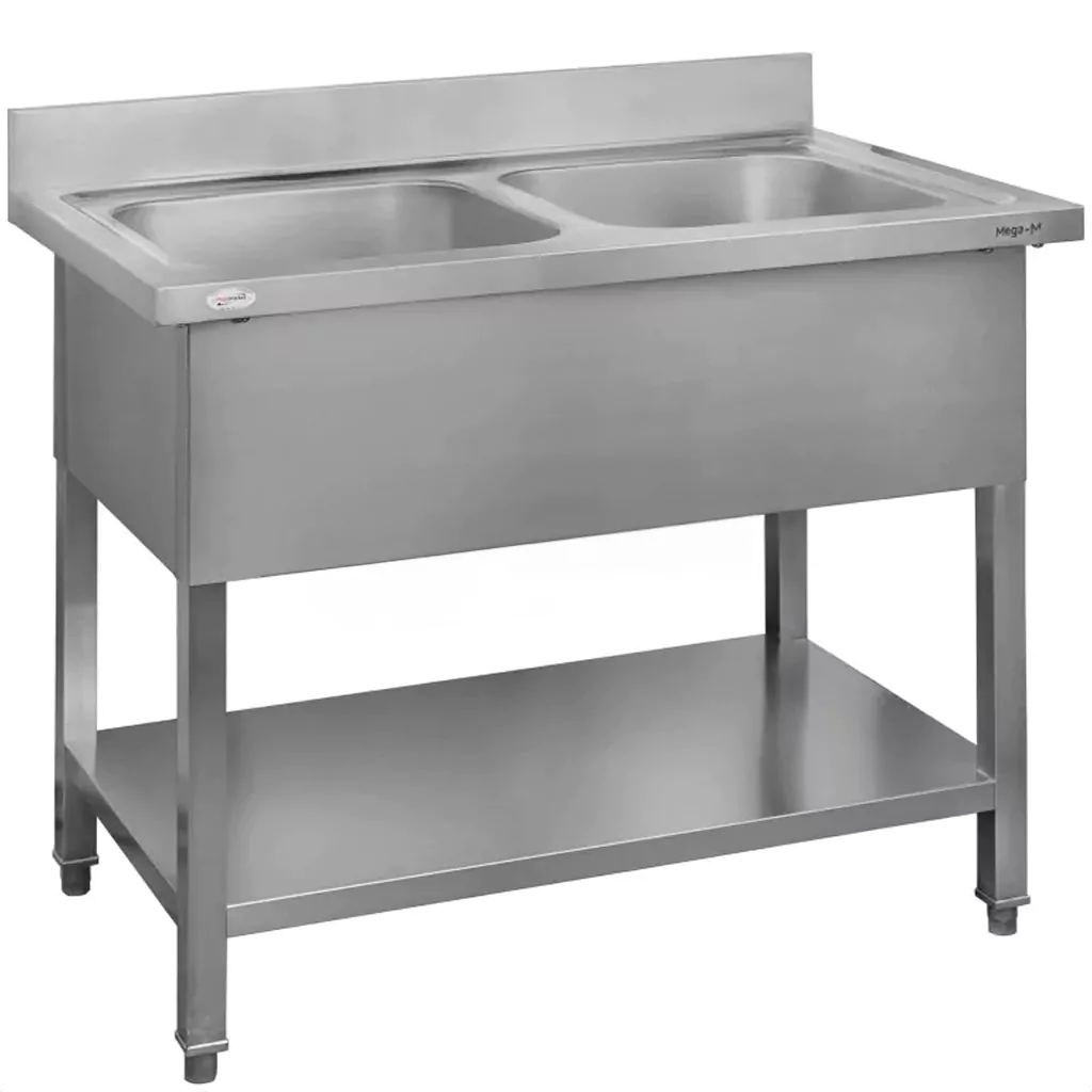Chiuveta inox 2 cuve cu masca si raft 100x60x85cm [2]