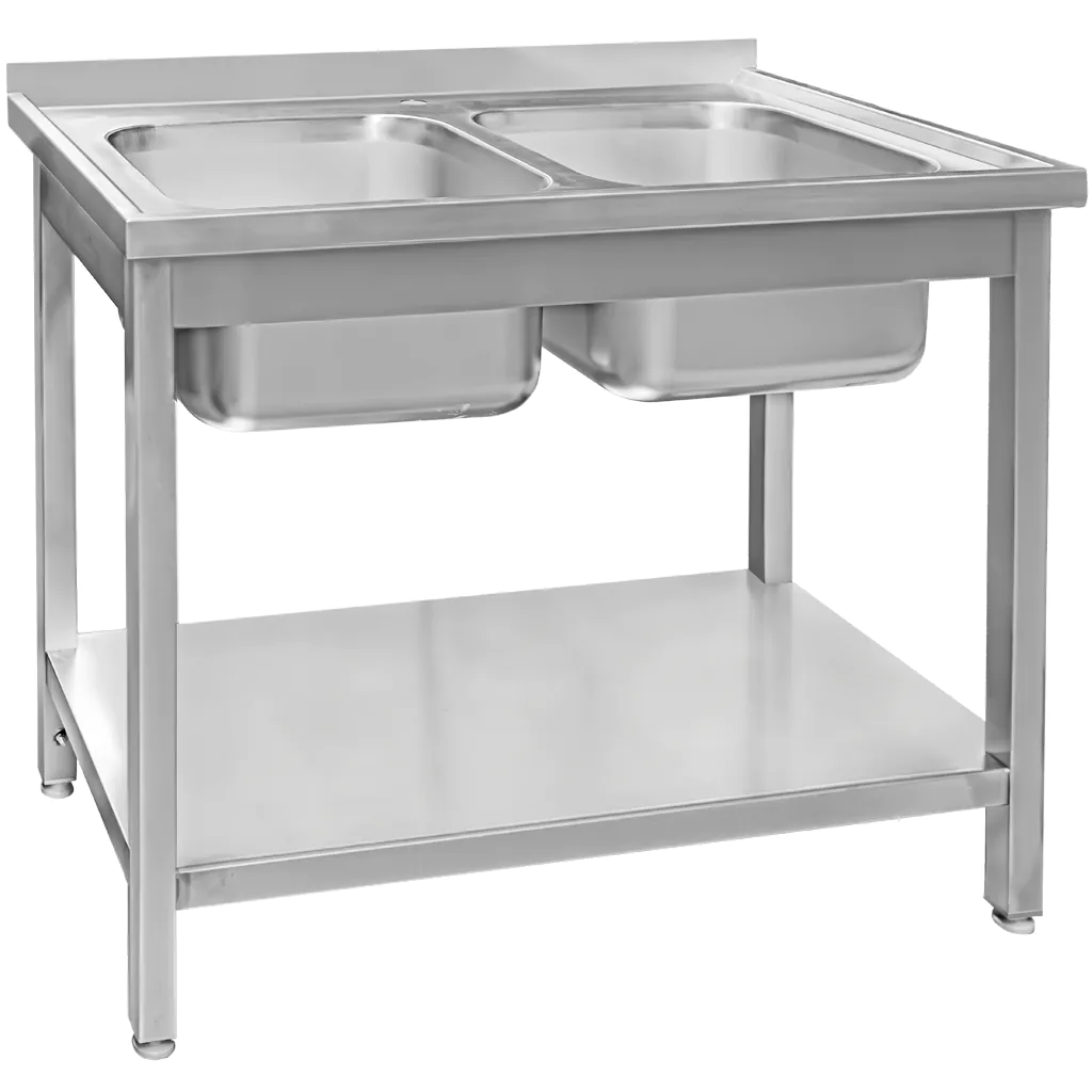 Chiuveta inox 2 cuve cu raft 100x60x85cm [2]