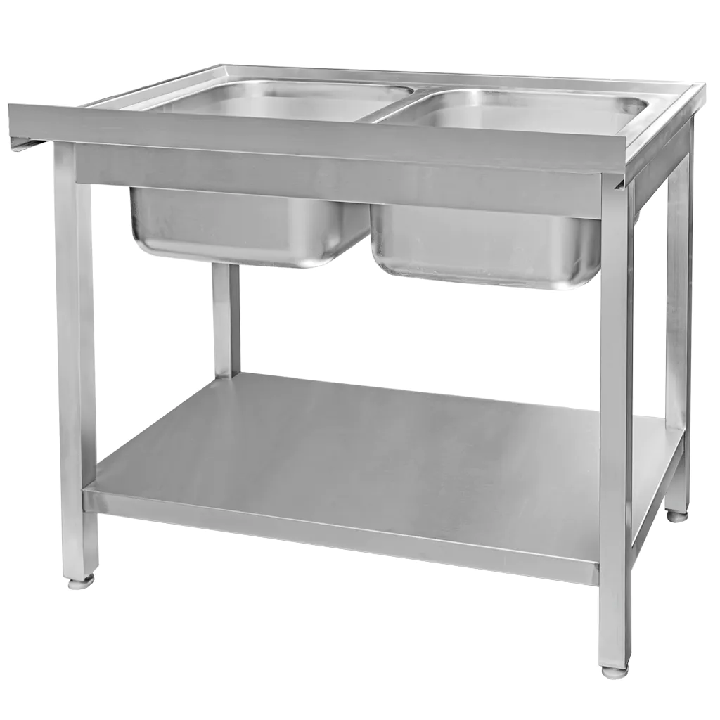 Chiuveta inox 2 cuve cu raft 100x60x85cm [4]