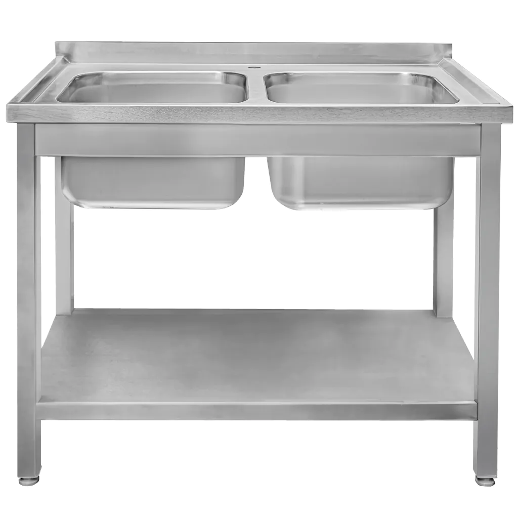 Chiuveta inox 2 cuve cu raft 100x60x85cm [3]