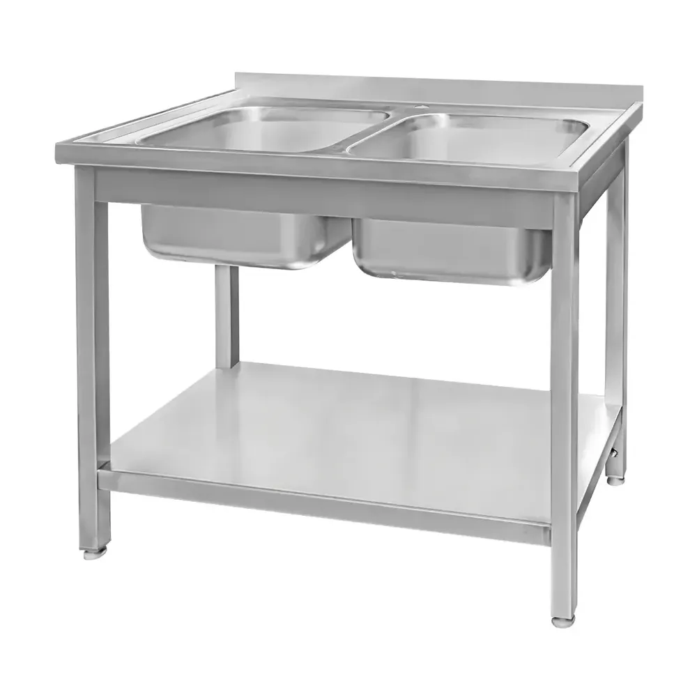 Chiuveta inox 2 cuve cu raft 100x60x85cm [1]